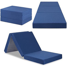 Load image into Gallery viewer, Topper de espuma viscoelástica plegable triple Olee Sleep, 4 pulgadas de alto, azul
